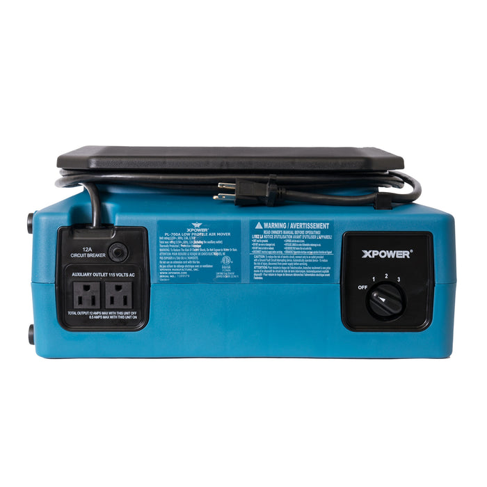 XPOWER PL-700A 1/3 HP 1050 CFM 3 Speed Low Profile Air Mover, Floor Fan, Carpet Dryer with Built-in Power Outlets - PL-700A-Blue-PL-700A-Red  Mini Split Systems Direct