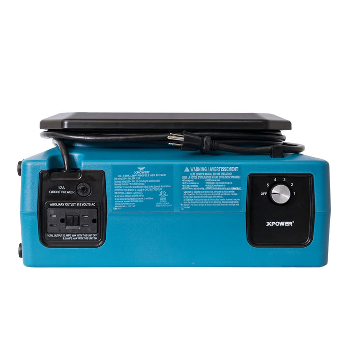 XPOWER XL-730A 1/3 HP 1150 CFM 5 Speed Sealed Motor Low Profile Air Mover, Floor Fan, Carpet Dryer with Built-in GFCI Power Outlets - XL-730A  Mini Split Systems Direct