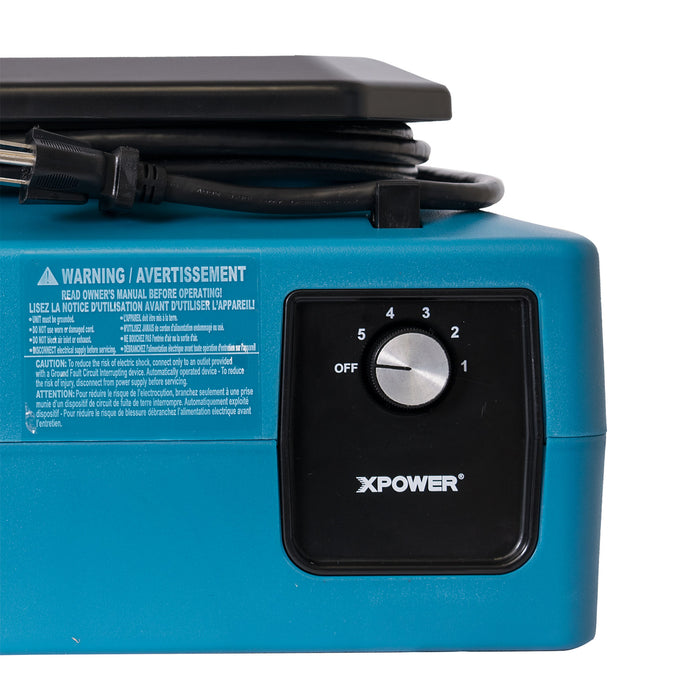 XPOWER XL-730A 1/3 HP 1150 CFM 5 Speed Sealed Motor Low Profile Air Mover, Floor Fan, Carpet Dryer with Built-in GFCI Power Outlets - XL-730A  Mini Split Systems Direct