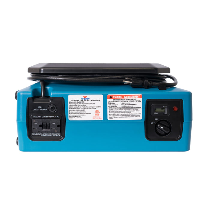 XPOWER XL-760AM 1/3 HP 1150 CFM Sealed Motor Low Profile Air Mover, Floor Fan, Carpet Dryer with Built-in GFCI Power Outlets and Hour Meter - XL-760AM  Mini Split Systems Direct