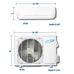 Air-Con Blue Series 3 9000 BTU 22 SEER Mini Split Air Conditioner 15ft Lineset & Wiring