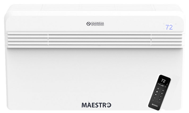 Olimpia Splendid Maestro Pro Inverter 12 HP with 2.0 Kw Electric Heat - 12,000 BTU 230V Variable Speed Through-the-Wall Air Conditioner with Remote - Includes Condensate Base Pan Heater