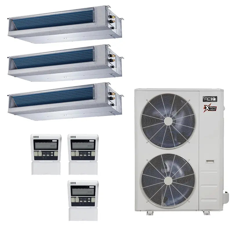 39,000 BTU 22.2 SEER2 ACiQ 3-Zone Concealed Duct Mini Split System w/ Extreme Heat - 9+12+18