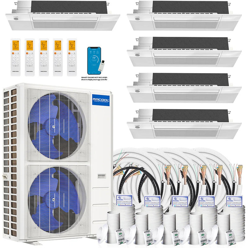 MRCOOL® DIY Mini Split 45,000 BTU 20.5 SEER 5 Zone Ceiling Cassette Ductless Air Conditioner and Heat Pump - 9K + 9K + 9K + 9K + 9k