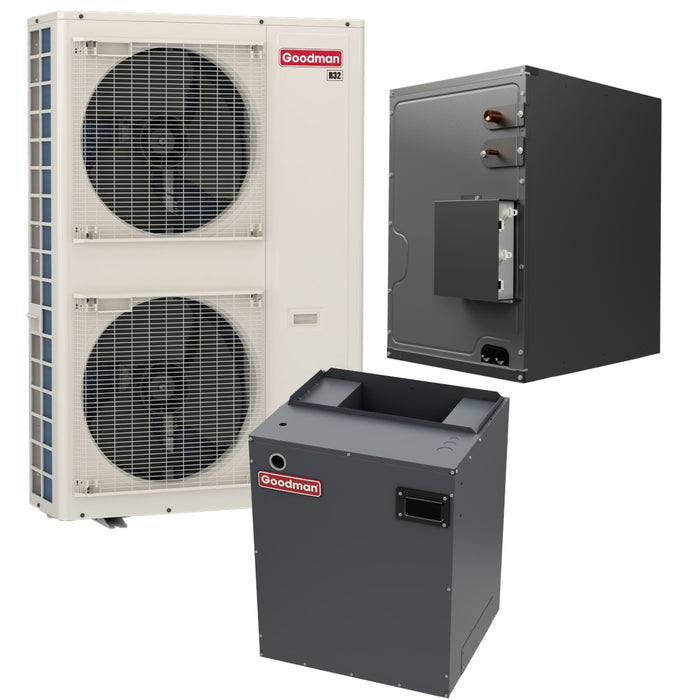 Goodman 4 Ton 17.0 SEER2 R-32 Central Heat Pump Split System with Evaporator Coil &amp; Modular Blower | GZV9SA4810 + CHPEA4830D3 + MBVK16CP1X00 | 24½" Horizontal Coil | 21" Multi-Positional Modular Blower
