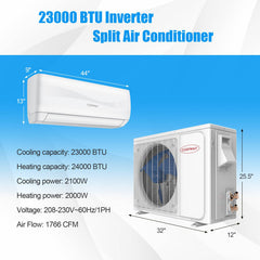 Costway 23000 BTU 18.5 SEER2 208-230V Ductless Mini Split Air Conditioner and Heater