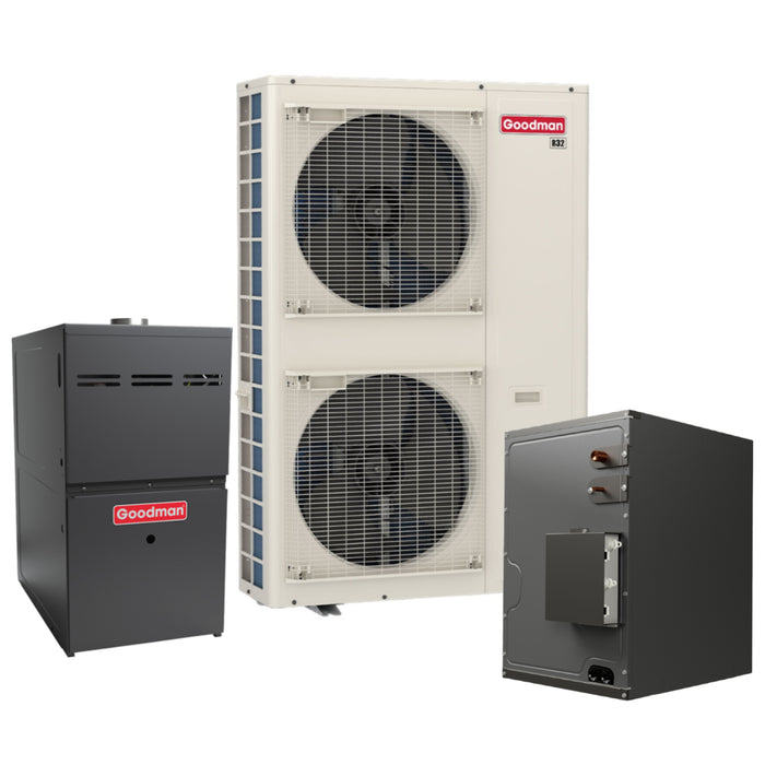 Goodman 5 Ton 17.0 SEER2 R-32 Dual Fuel System | GZV7SA6010 | CAPEA6030C3 | GMVS800805CU | Communicating | 21" Cabinet Width Upflow/Downflow Coil | 80,000 BTU/h 80.0% AFUE Upflow/Horizontal Ultra Low NOx Single-Stage Furnace