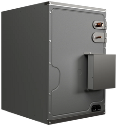 Goodman 5 Ton 16.6 SEER2 R-32 Central Heat Pump Split System with Evaporator Coil & Modular Blower, gray metal enclosure with rectangular base and flat top, featuring a door with handle and latch.