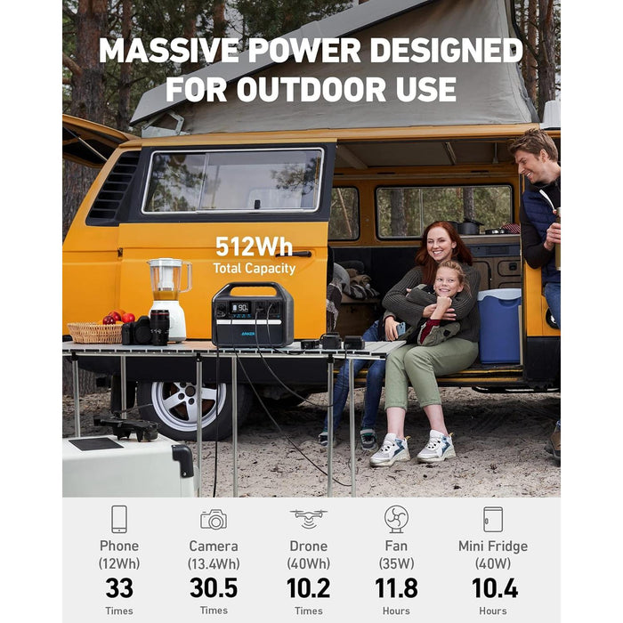 Anker 536 Portable Power Station, 508Wh Solar Generator (Solar Panel Optional) with LiFePO4 Battery Pack, 500W 9-Port Powerhouse, 4 AC Outlets, 60W USB-C PD Output, LED Light for Outdoor Camping, RV - B0B1H8392Z  Mini Split Systems Direct
