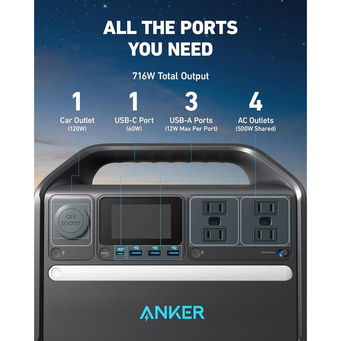 Anker 536 Portable Power Station, 508Wh Solar Generator (Solar Panel Optional) with LiFePO4 Battery Pack, 500W 9-Port Powerhouse, 4 AC Outlets, 60W USB-C PD Output, LED Light for Outdoor Camping, RV - B0B1H8392Z  Mini Split Systems Direct