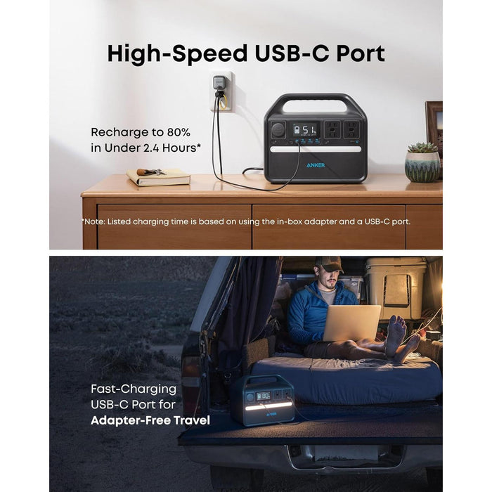 Anker 536 Portable Power Station, 508Wh Solar Generator (Solar Panel Optional) with LiFePO4 Battery Pack, 500W 9-Port Powerhouse, 4 AC Outlets, 60W USB-C PD Output, LED Light for Outdoor Camping, RV - B0B1H8392Z  Mini Split Systems Direct