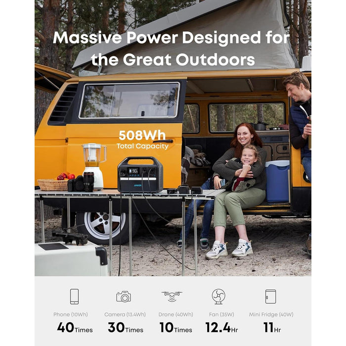 Anker 536 Portable Power Station, 508Wh Solar Generator (Solar Panel Optional) with LiFePO4 Battery Pack, 500W 9-Port Powerhouse, 4 AC Outlets, 60W USB-C PD Output, LED Light for Outdoor Camping, RV - B0B1H8392Z  Mini Split Systems Direct