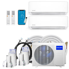 MRCOOL® DIY Mini Split 30,000 BTU 2 Zone Ductless Air Conditioner and Heat Pump with 12K + 18K Air Handlers and Install Kit