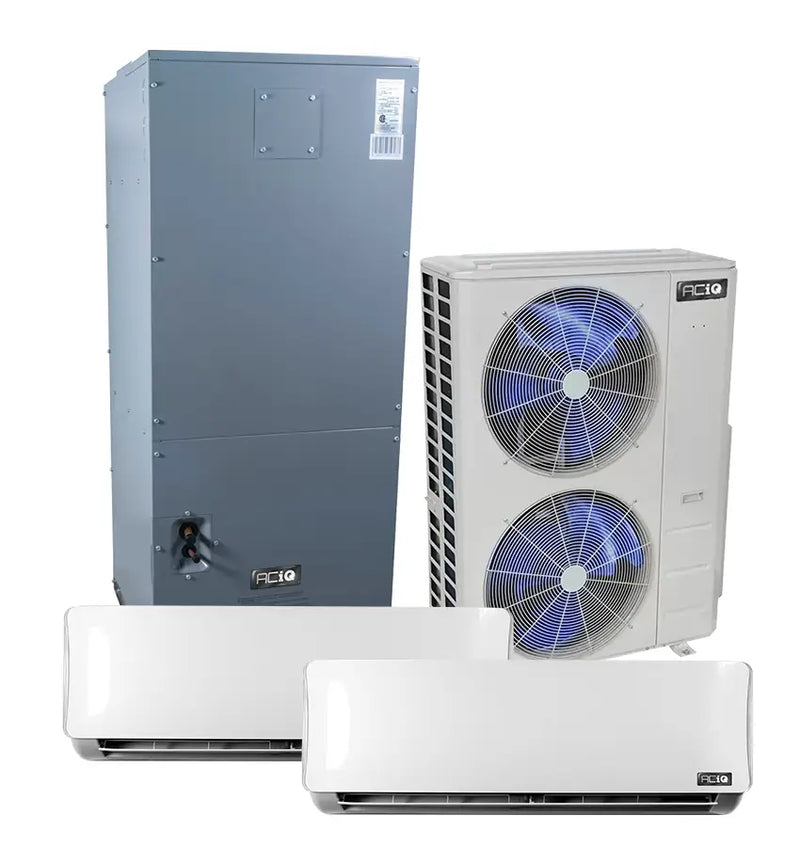 36,000 BTU ACiQ 3- Zone Wall Mounted Mini Split System w/ Central Air Handler 9+9+18