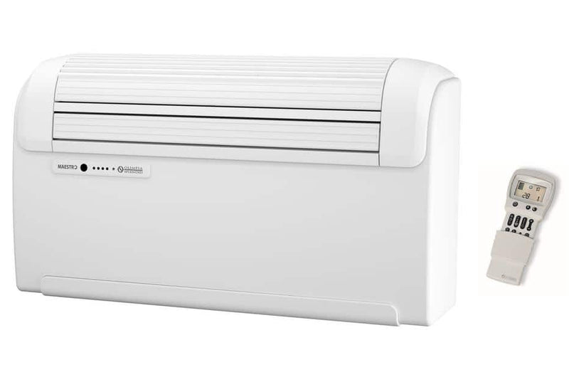 Olimpia Splendid Maestro Smart 9 Heat Pump 9,000 BTU 115V 1 Stage Compressor and 3 Speed Motor Through-the-Wall Air Conditioner with Heat and Remote - Includes Condensate Base Pane Heater