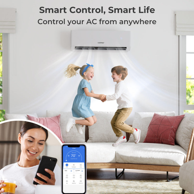 Costway UltrEco Series 30000 BTU 2 Zone 23 SEER2 Mini Split Air Conditioner Wifi Enabled with Heat Pump 18K + 24K