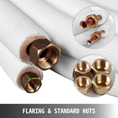 VEVOR Mini Split Copper Line Set 50 ft Length, Copper Pipes for Mini Split Air Conditioner 1/4" & 1/2" OD Flared Copper Lines White Mini Split Line Set for Heat Pump System Line Set