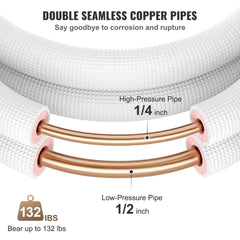 VEVOR Mini Split Copper Line Set 25 ft Length, 1/4" & 1/2" OD Copper Pipes for Mini Split Air Conditioner, Flared Copper Lines White Mini Split Line Set for Heat Pump System Line Set