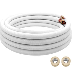 VEVOR Mini Split Copper Line Set 25 ft Length, 1/4" & 1/2" OD Copper Pipes for Mini Split Air Conditioner, Flared Copper Lines White Mini Split Line Set for Heat Pump System Line Set