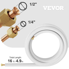 VEVOR Mini Split Copper Line Set 16ft Length, 1/4" & 1/2" OD Copper Pipes for Mini Split Air Conditioner, Flared Copper Lines White, Mini Split Line Set for Heat Pump System Line Set