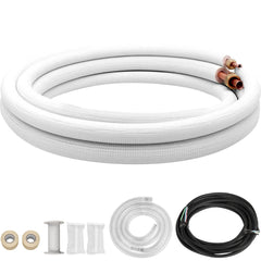 VEVOR Mini Split Copper Line Set 16ft Length, 1/4" & 1/2" OD Copper Pipes for Mini Split Air Conditioner, Flared Copper Lines White, Mini Split Line Set for Heat Pump System Line Set