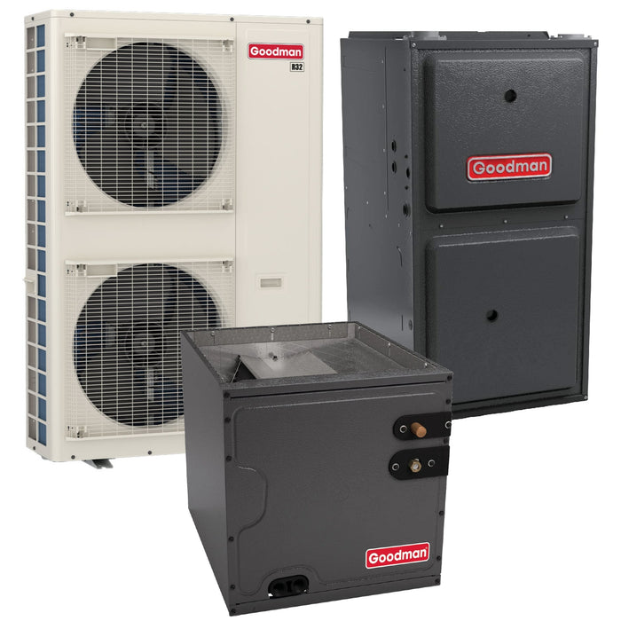 Goodman 5 Ton 16.5 SEER2 R-32 Dual Fuel System | GZV7SA6010 | CAPEA6030D3 | GRVT961005CN | 24½" Cabinet Width Upflow/Downflow Coil | 100,000 BTU/h 96.0% AFUE Downflow Natural Gas Two-Stage Furnace