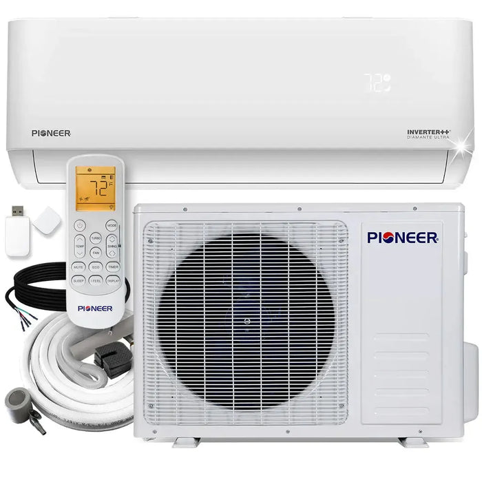 Pioneer® Diamante Ultra 12,000 BTU 22 SEER2 Ductless Mini-Split Inverter++ Energy-Star Wi-Fi Air Conditioner Heat Pump Full Set 115V with 16 Ft. Kit - WYT012ALFI22RL  Mini Split Systems Direct